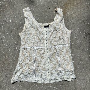 NY Collection Ivory Lace Corset Style Renaissance Tank Top Vintage